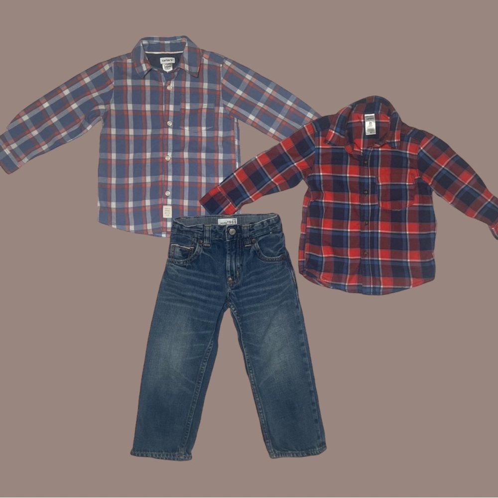 Toddler Boys Bundle Of 2 Carter's Long Sleeve Button Downs & Baby GAP Jeans 2T